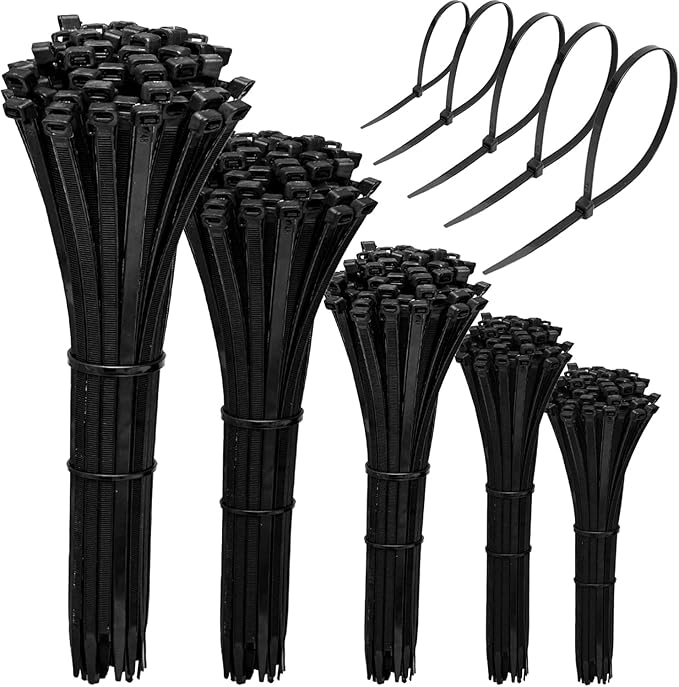 Black Zip Ties Assorted Sizes 4+6+8+10+12-Inch,600PCS Multi-Purpose Self-Locking Nylon Cable Tie,Wire Tie Perfect for Home,Garden Trellis,Office,Garage and Workshop.