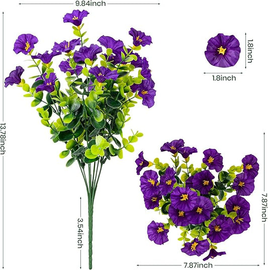 Artificial Faux Flowers for Outdoor 16 Bundles Boxwood Fake Morning Glory for Planter,UV Resistant Fake Flowers for Home Porch Patio Outside(Purple)