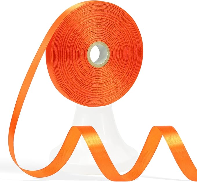 60 Yards Orange Ribbon 1/2 Inch, Solid Orange Satin Ribbon for Gift Wrapping, Crafts, Flower Bouquet, Wedding, Baby Shower, Festival, Christmas, Halloween