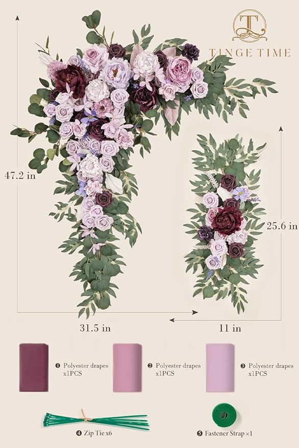TINGE TIME Artificial Arch Flowers Kit Pack of 5, Wedding Decorations for Reception with Hanging Flowers, Wedding Arch Silk Floral Arrangements Ceremony Backdrop Bridal Shower Outdoor Party Decor