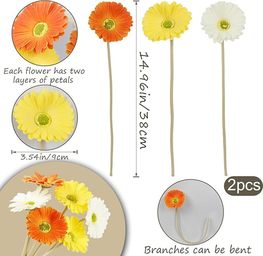 6 Pcs Artificial Gerbera Daisies Flowers Artificial Daisy Bouquet Fake Daisy Stems Faux Flowers Bulk Artificial Flowers Wildflowers Silk Flowers for Wedding Bridal Bouquet Party Home Kitchen