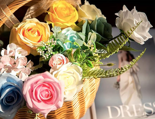 DuHouse 10pcs Fake Roses Artificial Silk Flowers Faux Rose Flower Long Stems Bouquet for Arrangement Wedding Centerpiece Party Home Kitchen Decor(Teal Blue)
