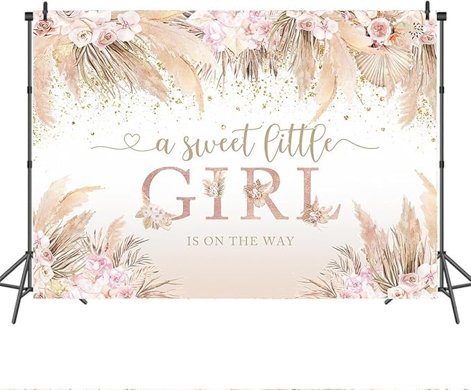 Mocsicka Boho Hello Baby Backdrop Boho Chic Pink Flowers Baby Shower Background Vinyl A Sweet Little Girl is on The Way Party Cake Table Decorations Photo Booth (10x7ft)