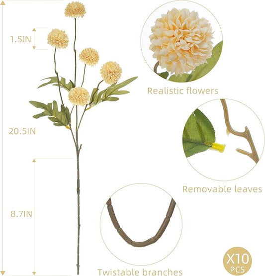 Fake Flowers 20.5In Artificial Chrysanthemum Faux Mums Faux Flowers for Vase Fall Long Stems Flower Silk Flower for Indoor Home Decoration Kitchen Office Wedding Decor 10PCS,Orange(No Vase)