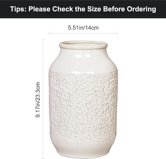 White Ceramic Vase, Minimalist White Vases for Flowers, Modern Decorative Vase for Home Decor, Centerpiece Wedding Dining Living Room Kitchen Decor 9 inch