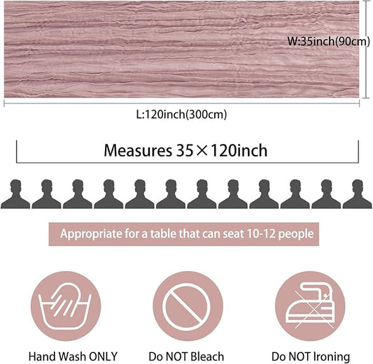 12 Pack 10Ft Cheesecloth Table Runner 35x120 Inch Boho Gauze Rustic Cheese Cloth Long Romantic Table Runner for Wedding Bridal Shower Birthday Party Table Decor (Dusty Pink)
