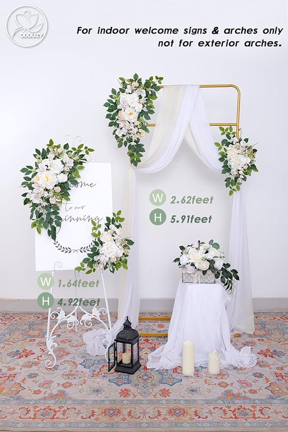 Pack of 2 Wedding Arch, Artificial Flowers, Wedding Decor,Flower Garland Be Suited to Banquet, Party, Reception Entrance Welcome Sign and Background Decoration (Milky White)