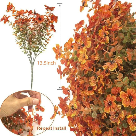 Artificial Fall Flowers Fake mums for Outdoors - UV Resistant & Fade-Resistant Fake Flowers, 10 Bundles Orange Yellow Waterproof Faux Flowers for Garden, Yard, Patio, Wedding & Fall Decor