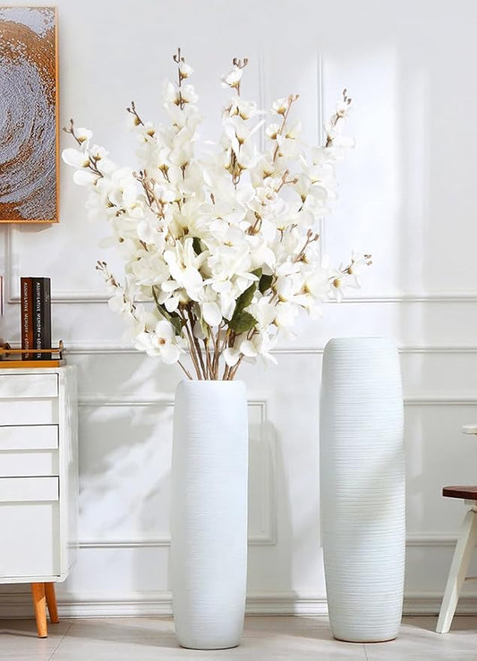 6PCS White Delphinium Artificial Flower Lifelike Larkspur Silk Flowers Plant 35.43'' Long Stem Blossoms Fake Flowers for Tall Vase Floral Arrangements Home Table Wedding Decor(White)