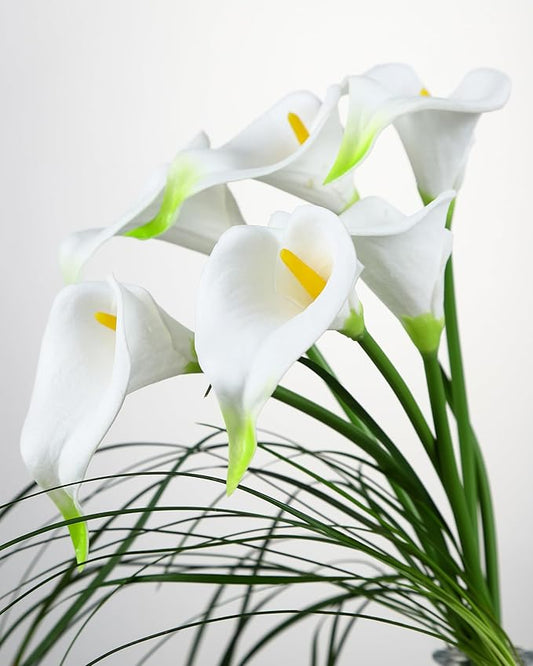 DuHouse 12Pcs Artificial Calla Lily Flower Real Touch Latex Flowers for DIY Wedding Bouquet Party Home Decor(White-Yellow Core)