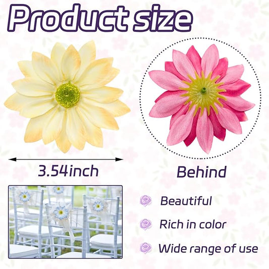 Silk Daisy Flower Heads, Yellow Daisy Artificial Flower Head Bulk, 12 Pcs 3.5 Inch Fake Flowers Heads Gerbera Flowers Head for Craft, Easter Wedding, DIY Wreath, Party Decorations
