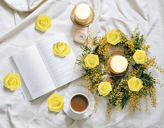Yellow Glitter Roses 30 PCS Foam Flowers Glitter Roses with Stem Artificial Flowers for DIY Wedding Bridal Bouquet Party Centerpieces Decor(Yellow)