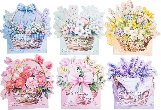 TIAMECH Picking Flowers PET Stickers - 72 Pcs Blooming Spring & Flower Charm Design, Waterproof Sticker for Journaling & Scrapbooking, Junk Journal Supplies, Ephemera & DIY Crafts