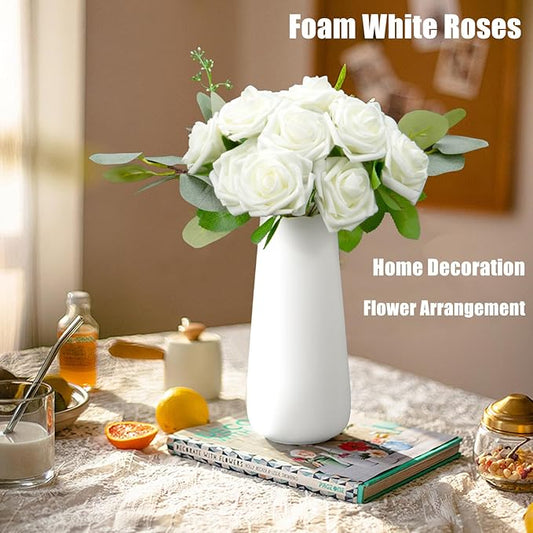 Cliselda 100Pcs Artificial Flowers Ivory White Fake Roses with Stems, Valentine's Day Gifts, Real Touch Foam Rose Bulk Faux Flowers for Decoration Centerpieces Flower Arrangements