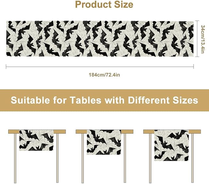 Gothic Table Runner,Bat Spider Web Pattern Table Runner for Home Kitchen Table Dining Garden Farmhouse Wedding Party Decor 13x108 Inch