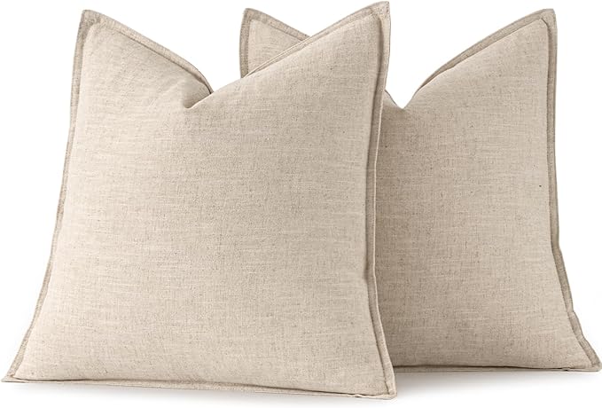 MIULEE Decorative Linen Euro Sham Pillow Covers 22x22 Inch Natural Beige Boho Farmhouse Neutral Christmas Couch Throw Pillows for Bed Pack of 2 Accent Modern Pillowcase Sofa Livingroom Home Decor