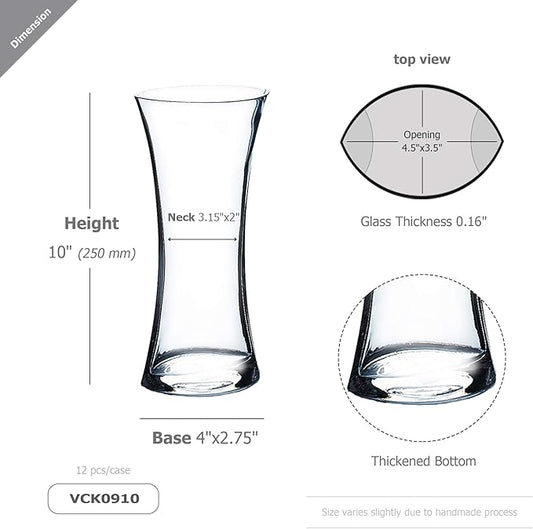 WGV Gathering Bouquet Vase, 4.5" W, 10" H, Clear Glass Floral with Flared Oval Opening, Centerpiece, Home Wedding Event Decor, 1 Piece (VCK0910)