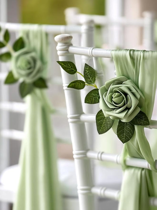 InnoGear Artificial Flowers, 50 Pcs Elf Green Rose Foam Fake Roses Bulk with Stems for Spring Decoration DIY Wedding Bouquets Centerpieces Bridal Shower Party Christmas Tree