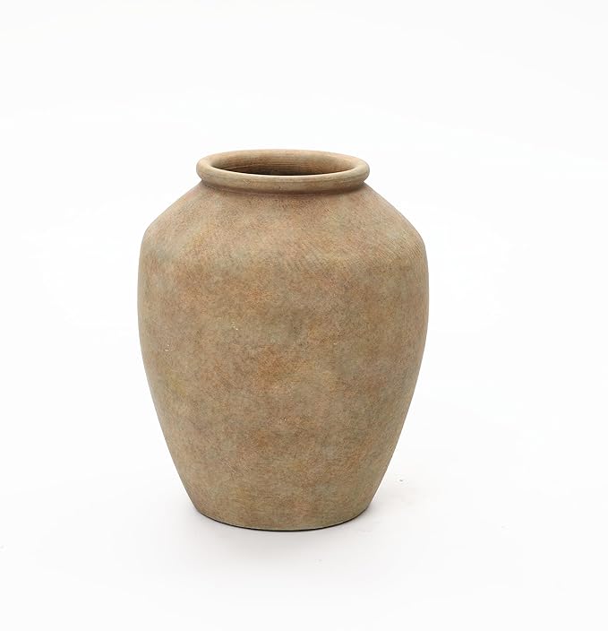 LuxenHome Rustic Ceramic Vase, 10.4" Tall Terracotta Vases with Earthy Brown Tones, Farmhouse Flower Vase for Shelf Living Room Decor, Vintage Pottery for Entry Way Table Home Decor