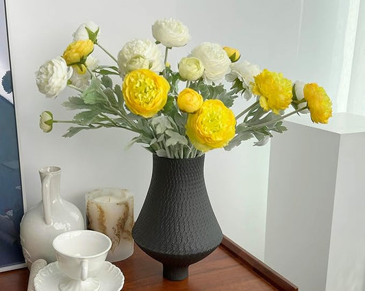 7 pcs White and Yellow Peony Artificial Flowers with Stems for Vase, Fake Peonies Silk Flowers Arrangement for Home Office Farmhouse Indoor, Kitchen Dining Table Centerpiece Decorations