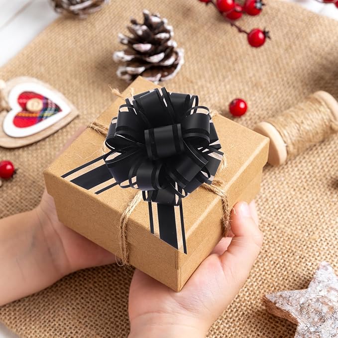 40 Pieces 6 Inches and 3 Inches Pull Bow Wrapping Pull Bow Ribbon Pull Bows for Wedding Baskets,Large Bows for Presents. (Black)