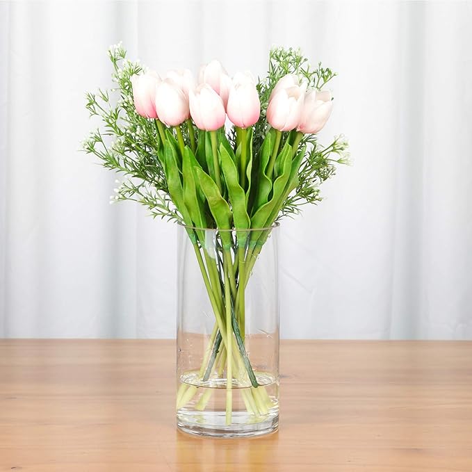 WGV Cylinder Vase Bulk, Diameter 5", Height 8", Clear Glass Floral Planter Container, Floating Candle Holder for Wedding Party Event Home Office Decor, 6 Pieces