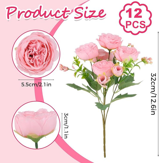 Olgaa 12 Bundles Peonies Artificial Flowers Artificial Peonies Silk Flowers Bulk Fake Peony Bouquet for Bridal Shower Decorations Wedding Table Centerpiece (Light Pink)