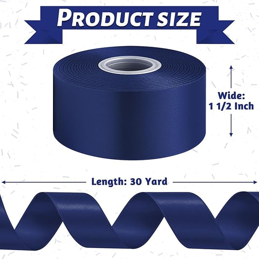Fullive 1 1/2 Inch Navy Blue Ribbon, 30 Yards Navy Blue Ribbons for Crafts, Polyester Ribbon for Gift Wrapping for Birthday Graduate Christmas Decorations DIY Bows Wrapping Bouquet Floral Arrangements