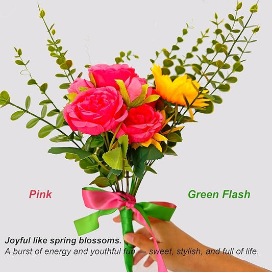 3/8 Pink & Green Flash Ribbon, Two-Tone Double Faced Satin Ribbon for Gift Wrapping, Flower Bouquet, Bow, Hair, Wedding, DIY Crafts, Holiday Party Decorations, 30 Yards Total