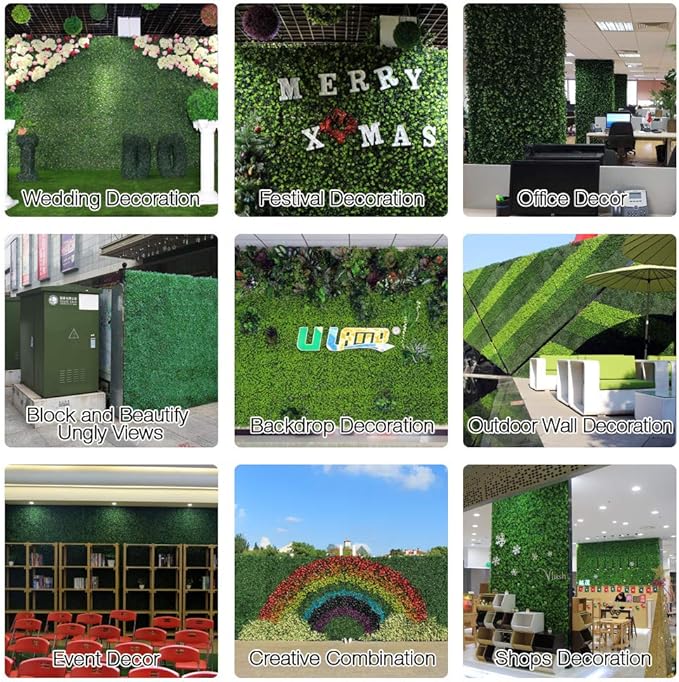 ULAND Artificial Hedges Panels, Topiary Fence Screening, Faux Greenery Grass Backdrop, Outdoor Privacy Wall Garden Fence Decoration, Pack of 12pcs 20"x20"