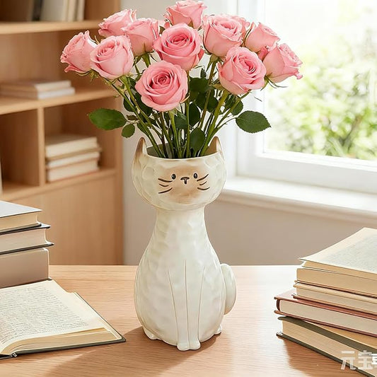 Cat Vase Resin Flower Vase Plant Holder Table Centerpieces Home Decor for Entrance Halls Living Rooms Bedrooms and Kitchens