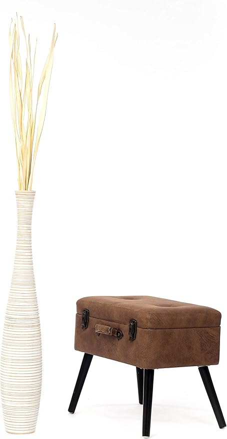 Leewadee Large White Wash Home Decor Floor Vase – Wooden 34 inches Tall Farmhouse Decor Flower Holder for Fake Plant and Pampas Grass