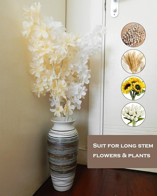 Ceramic Rustic Farmhouse Vase, 12.6” Large Vintage Flower vase for Home Decor, Tall Boho Textured Vases for Living Room, Table, Mantel, Shelf and Centerpieces Decor and Housewarming (B)