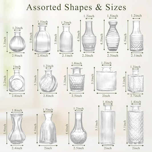 DomeStar 16PCS Glass Bud Vases Set, Small Small Flower Vase for Centerpieces, Vintage Clear Bud Vases in Bulk for Rustic Wedding Centerpieces Home Table Flower Decor