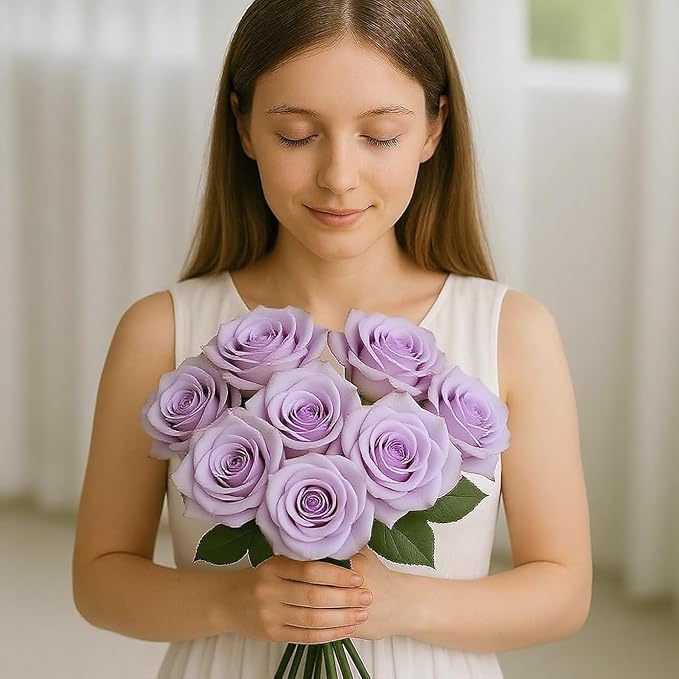 Roses Artificial Flowers 15 PCS, Fake Roses Silk Flowers with Long Stems, Faux Rose for Wedding Centerpieces, Home Decor, Indoor Floral Arrangements, Party Decor, DIY Bouquet (Light Purple)