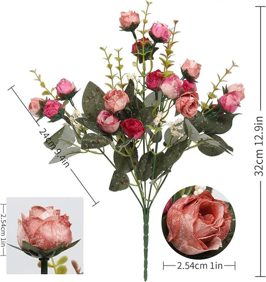 Flojery 21 Heads Silk Rose Bouquet Artificial Flowers Mini Rose for DIY Wedding Bouquets Centerpieces Bridal Shower Party Home Decorations,Pack of 4 (Rose Red)