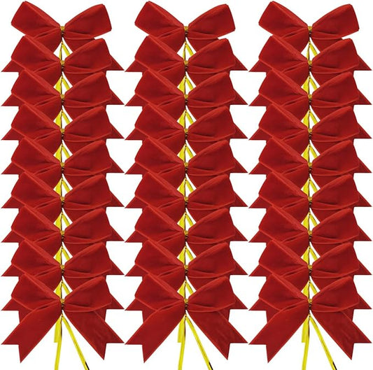 30pcs 3-1/2" Christmas Red Velvet Twist Tie Bows for Christmas Gift Wrapping with Fish Tails (Red Velvet Bow)