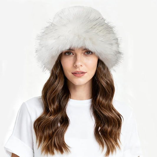 Fuzzy Bucket Hats for Woman Fur Winter Hat Fluffy Warmer Fisherman Cap