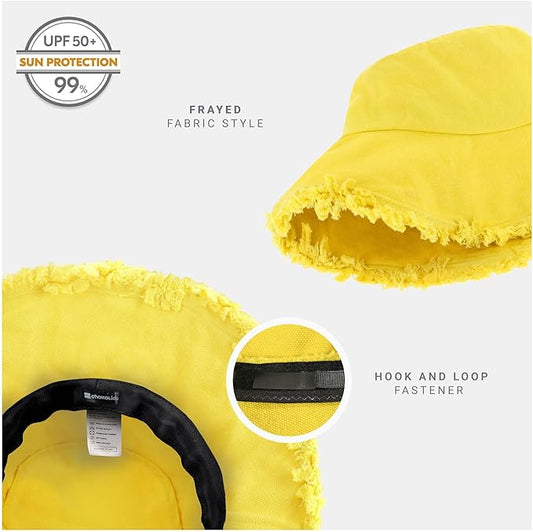 CHOK.LIDS Frayed Bucket Hats for Women Men Unisex Trendy Washed Cotton Floppy Wide Brim Boonie Outdoor Summer Beach Headwear