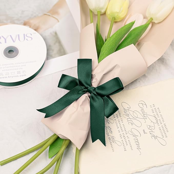 Hunter Green Satin Ribbon, Double Faced 1 Inch X 50 Yards Hunter Green Ribbon, Premium Satin Ribbon for Gift Wrapping, Crafts, Hair Bow Making, Sewing, Flower Bouquet, Wedding Party Decor