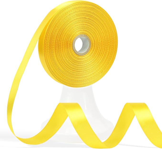 60 Yards Yellow Satin Ribbon 5/8 Inch, Solid Polyester Fabric Ribbon for Gift Wrapping, Crafts, Flower Bouquet, Wedding, Baby Shower, Festival, Christmas, Halloween