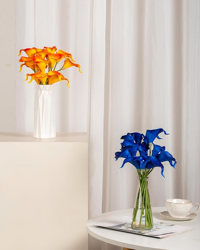 DuHouse 20Pcs Artificial Calla Lily Flower Real Touch Latex Flowers for DIY Wedding Bouquet Party Home Decor (Klein Blue)