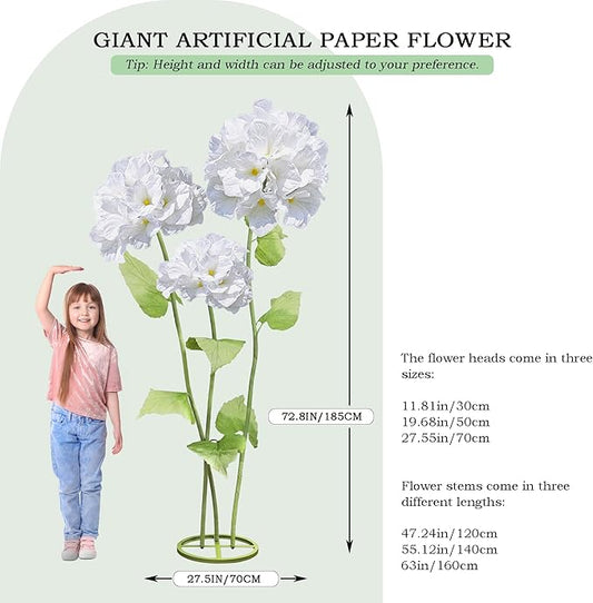 3Pcs Hydrangea Artificial Flower Decorations, Giant Flowers Wedding Decorations for Reception for Baby Shower Birthday Christmas Party Banquet Backdrop Shop Window Display Props (White)