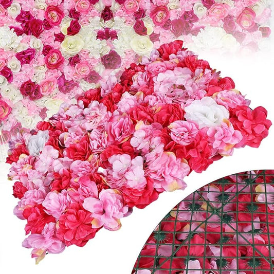 LOYALHEARTDY 6 PCS Artificial Flowers Wall Panels 24" x 16" Decorative Hydrangea and Rose Flower Panels Flower Wall for Home Party Wedding Christmas Festival Photo Backgdrop Decor