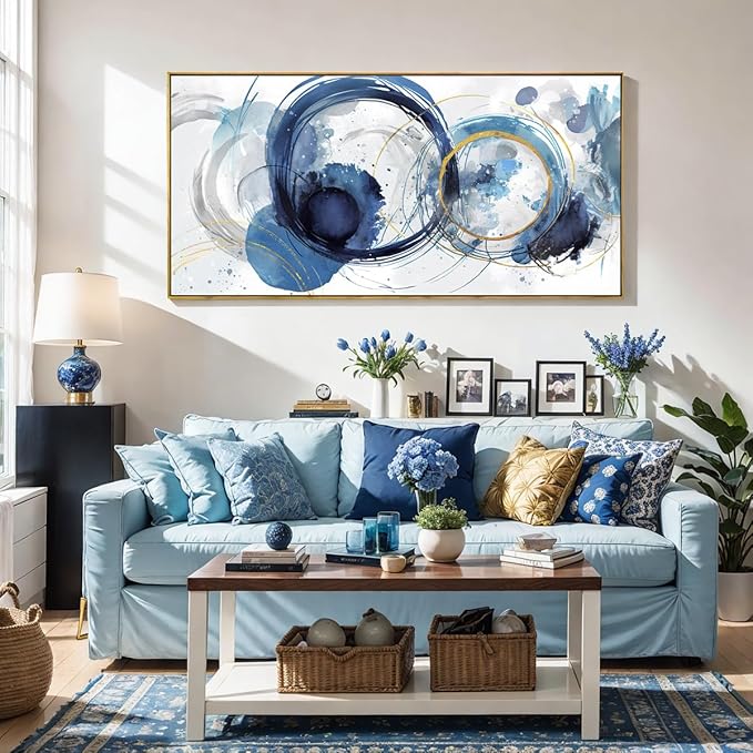 Wall Art Abstract Art Paintings Blue Fantasy Colorful Graffiti on White Background Modern Artwork wall Decor for Living Room Bedroom Kitchen 30"x60" with Framed
