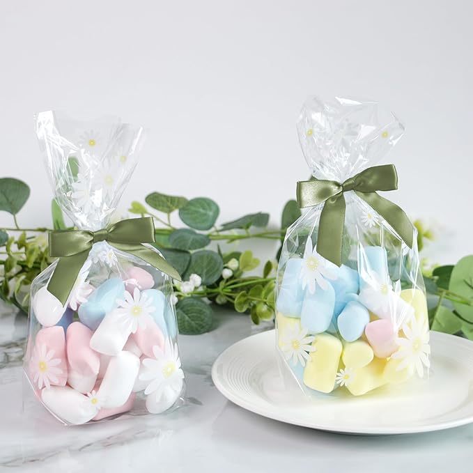 50 PCS Light Green Twist Tie Bows 2.5" Satin Ribbon Bows Decor for Gift Wrapping Craft Treat Bags Cake Pop Basket, Wedding Baby Shower Birthday Party Favors