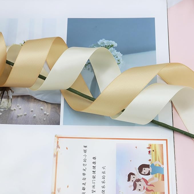 7 Colors Total 35 Yard Satin Ribbon Assortment - 1 Inch Wide 5 Yard/Roll Gentle Light Color Set Double Face Fabric Ribbon - Perfect for Gift Wrapping Crafts Party Wedding Birthday Decoratio