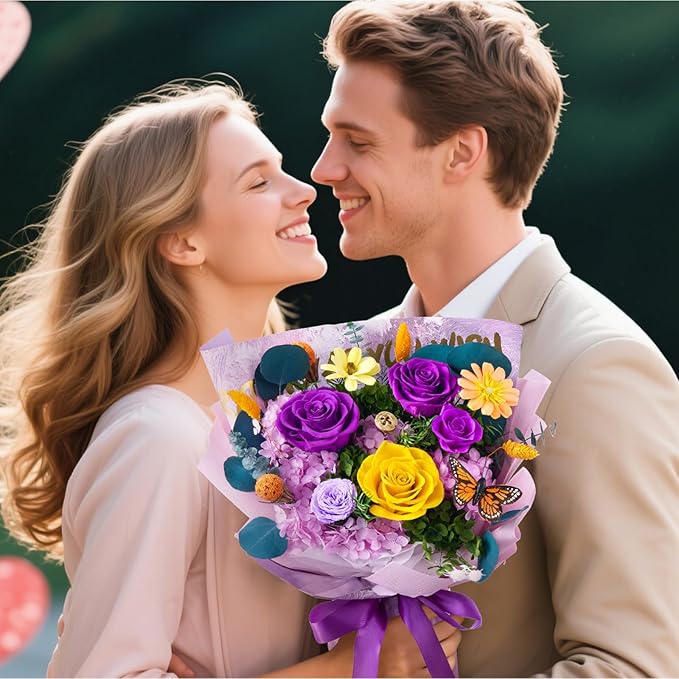 Flowers for Delivery Prime Forever Flowers Preserved Roses Bouquets Purple Flower Birthday Gifts for Women Valentine's Day Mothers Day Graduation