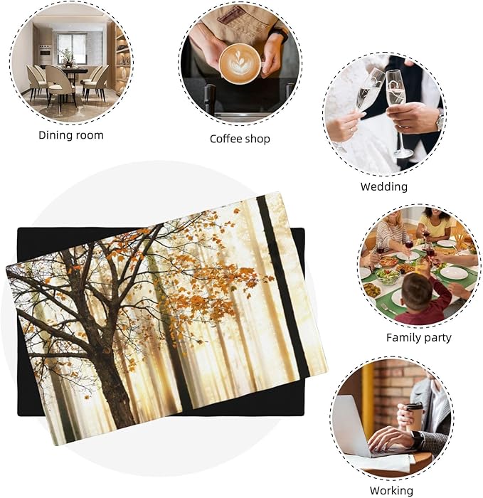 Autumn Forest Placemats Set of 6,Kitchen Table Mats for Dining Outdoor Home Decor Linen 12x18 Inch 6 PCS, Style-9