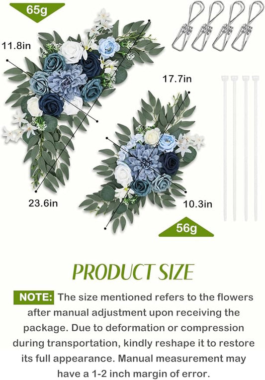 Wedding Arch Flowers Set of 2, Artificial Wisteria & Greenery Garland for Wedding Ceremony Backdrop, Wedding Floral Arrangement for Arch, Photo Booth & Reception Decor (Dusty Blue)